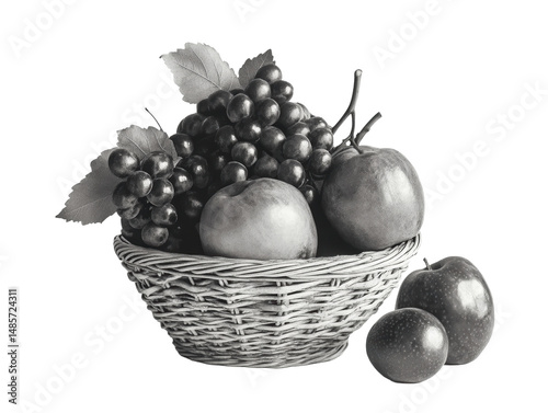 Isolated Basket of Apples and Grapes photo