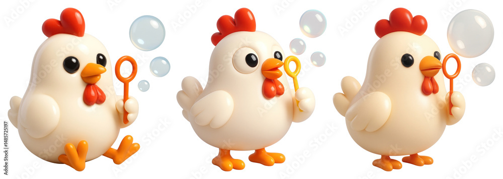 Naklejka premium PNG Cute chickens blowing bubbles, element set on transparent background