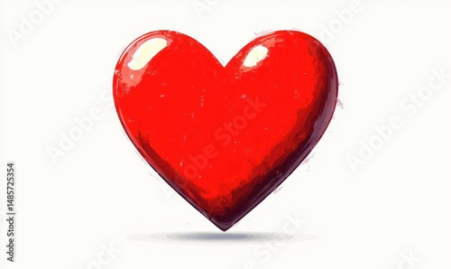 Bright red glossy heart-shape icon with light reflections on a white background, symbolizing love and affection