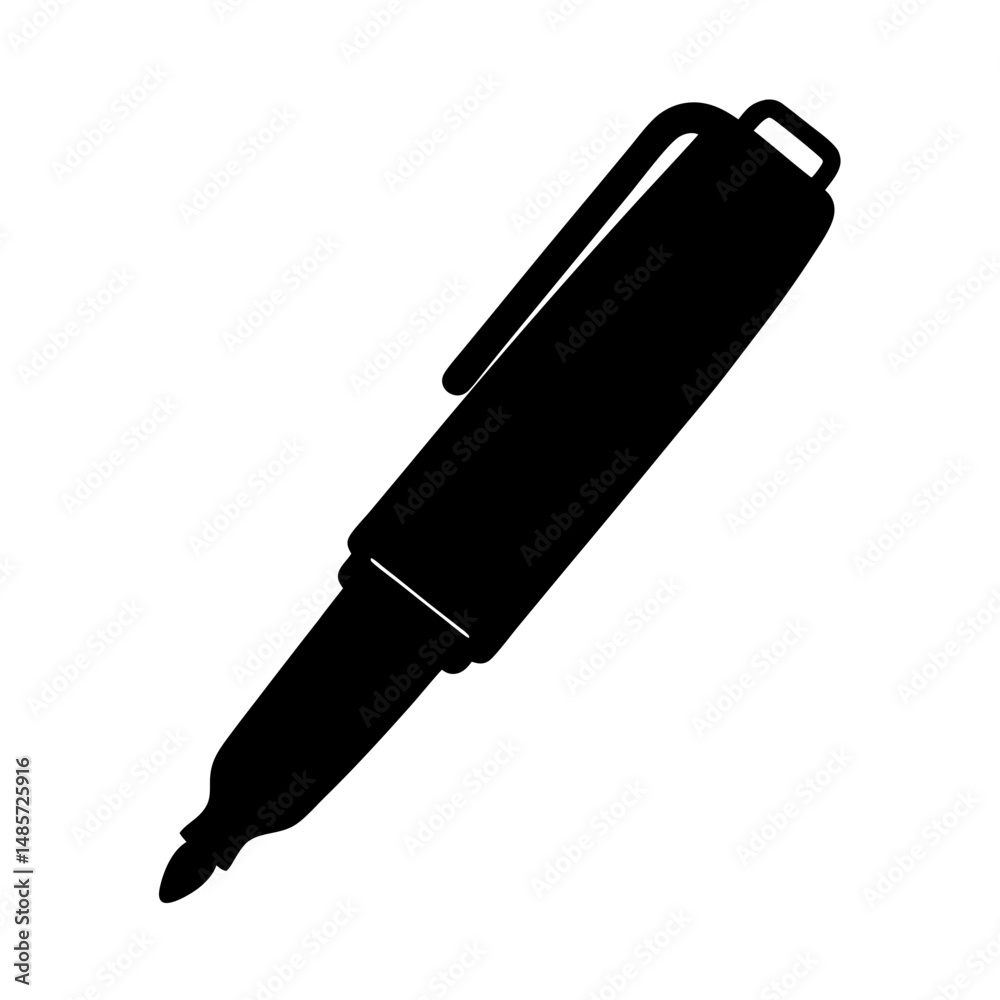 Vector graphic of a black marker pen for writing drawing and highlighting purposes in design