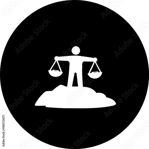 Conceptual balance depiction, portraying scales held by a figure on cloud