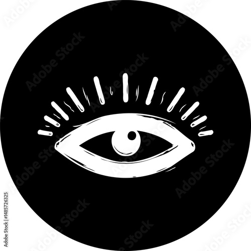 Eye symbol encompassed by dark orb conveys mysticism and hidden perception