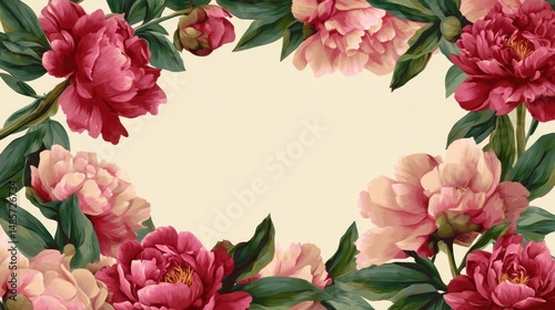 Elegant Peony Floral Frame: A Vintage Botanical Illustration