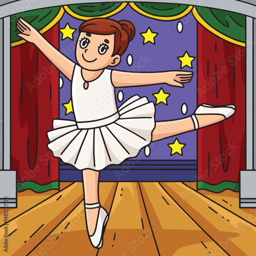 Ballerina doing Arabesque Colored Cartoon