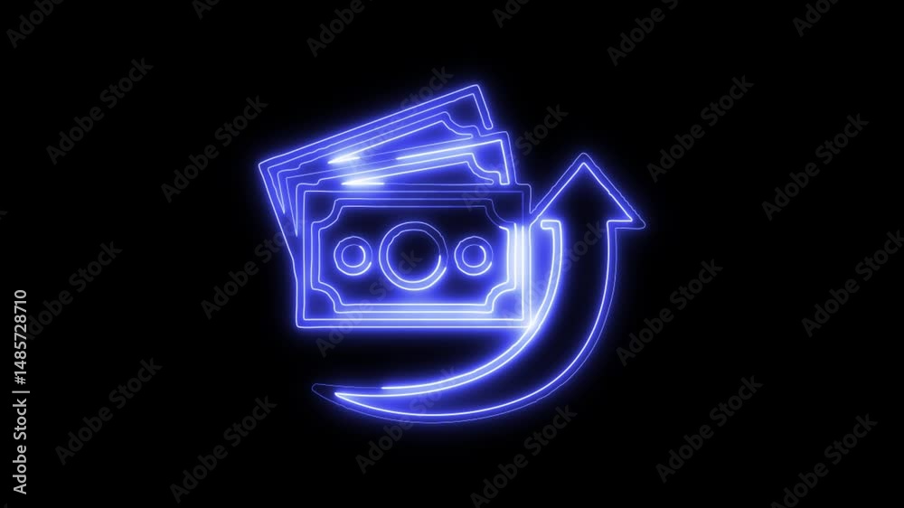 Neon Economic Crisis icon isolated on black background HD Video motion graphic animation