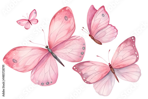 pink butterflies in watercolor style isolated on white or transparent png