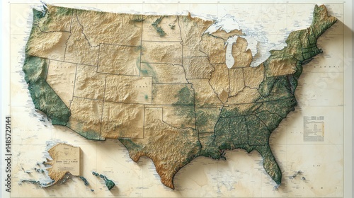 Detailed 3D Relief Map of the USA