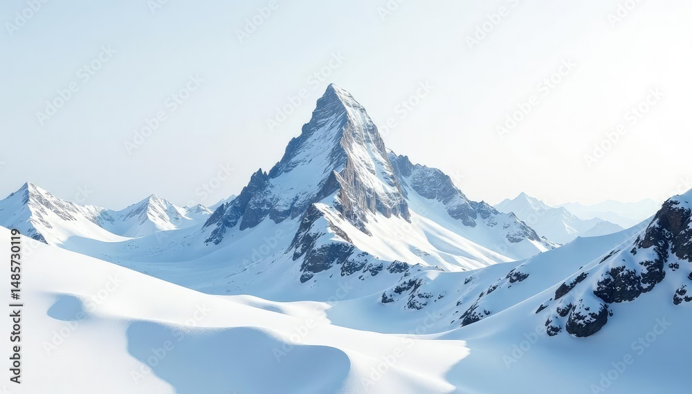 Obraz premium Snow-covered mountain peak, pristine white backdrop, beautiful, winter