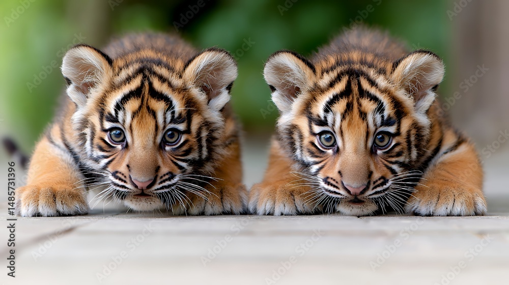 Obraz premium Two Tiger Cubs Lying on Ground
