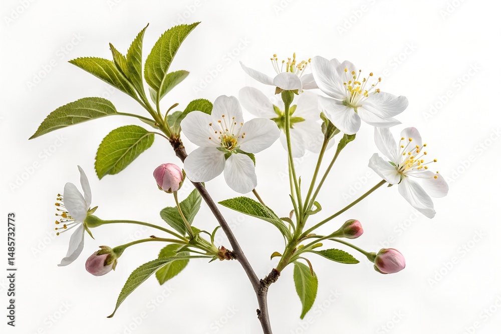 Fototapeta premium A white cherry branch blossom, a pink lilac branch flower, and a white cherry branch bloom showcase spring's floral beauty