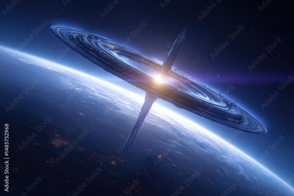 Obraz premium Cosmic ring structure above a planet in space.