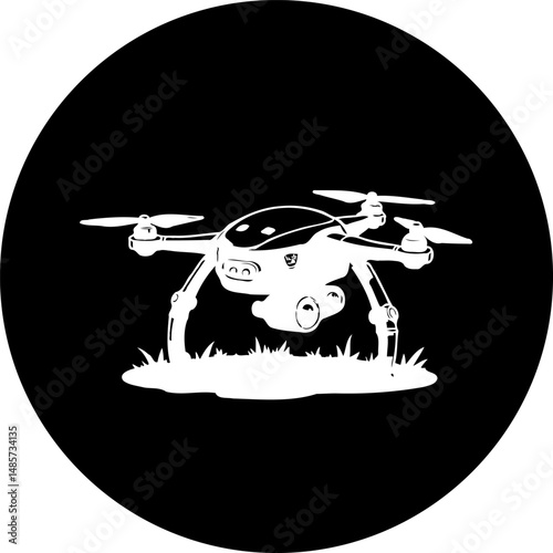 Stylized Drone Illustration with Black Circle Background for Modern Design