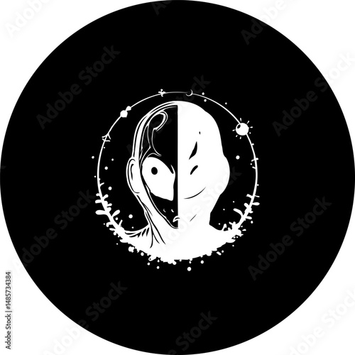 Abstract representation of dualistic thought within a cosmic environment design