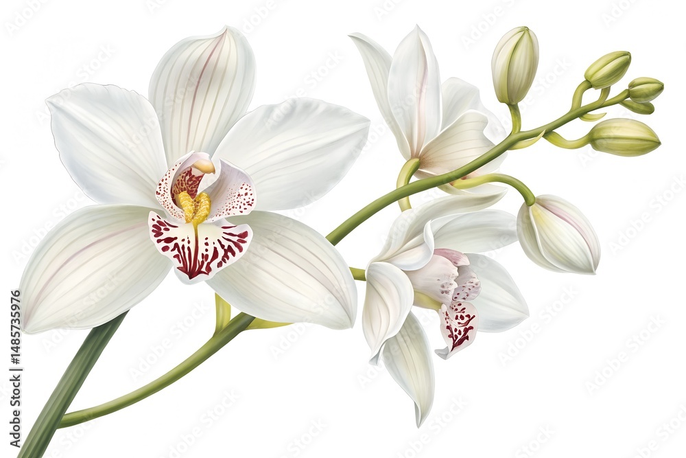 Obraz premium Isolated against white, a beautiful white magnolia flower and a delicate white orchid showcase their floral beauty, embodying the freshness of spring