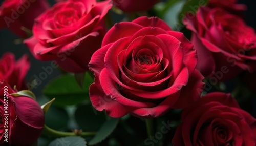 A stunning bouquet of deep red roses, lush and vibrant , engagement, beautiful, plant
