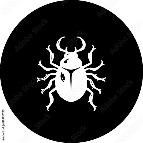 Stylized Beetle Silhouette on a Circular Black Backdrop for Graphic Design