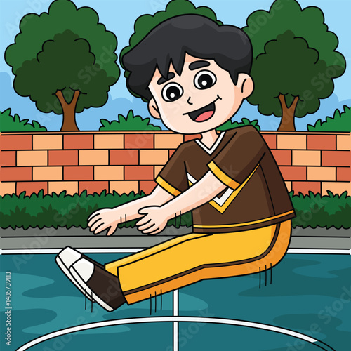 Male Cheerleader Pike Jump Colored Cartoon