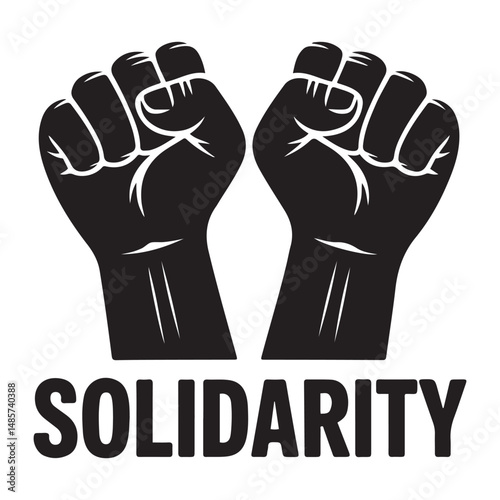 Two fists raised in solidarity and protest, Vector black silhouette. with white background