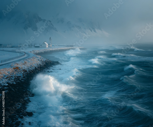 Stormy Ocean Scene created with Generative AI Technology, ai, generative