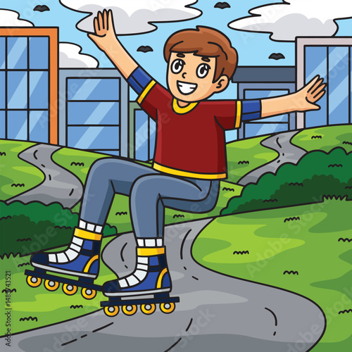 Inline Skater Jumping Off the Ground Colored 