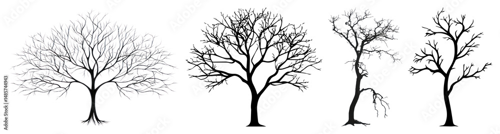 Obraz premium PNG Diverse artistic tree silhouettes, element set on transparent background