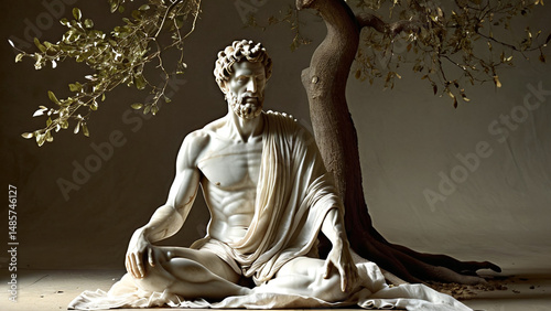 Greek-Roman Inspired Marble Figure in Contemplative Pose