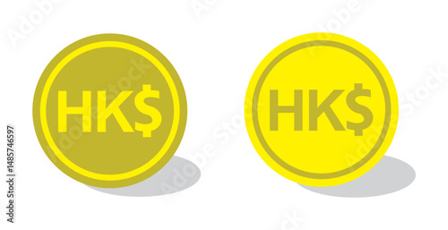 Dollar coin vector icon. Collection of Hong Kong Dollar coin symbols. Coin symbol