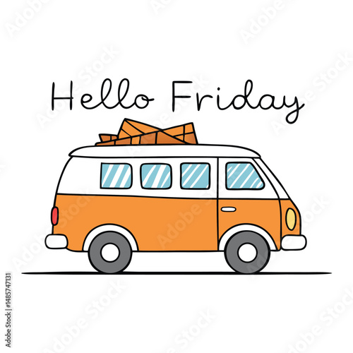 "Celebrate Friday vibes with a fun surf wagon car, loaded with boards and sunshine. Perfect for beach lovers ready to ride waves and welcome weekend adventures!"