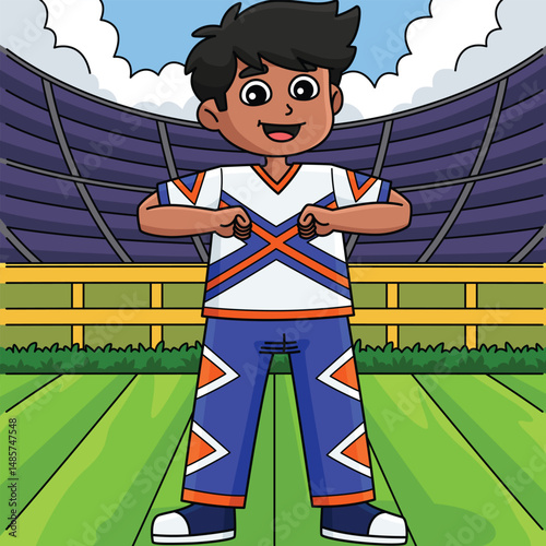 Male Cheerleader Broken T Position Colored Cartoon