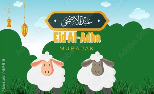 Gradient eid al-adha background with sheep and cow
