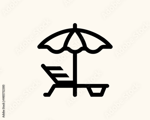 Beach chair and umbrella vector icon