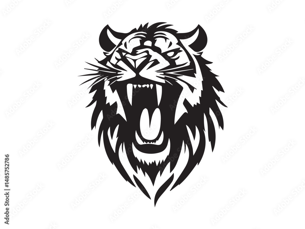 Fototapeta premium Roaring lion head silhouette isolated on white background. Lion logo design. Vector illustration. 