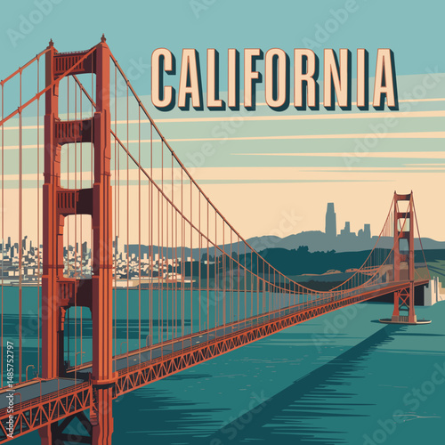 California Golden Gate Bridge Sunset Poster