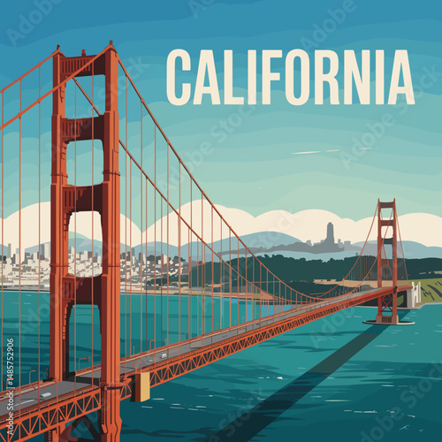 California Golden Gate Bridge Sunset Poster