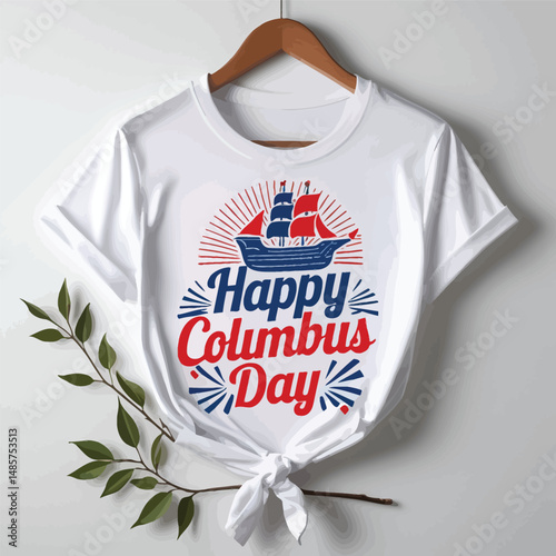 Happy Columbus Day T Shirt Design with Ship Graphic