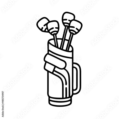 Golf Clubs Bag Vector Illustration, Golf Equipment Outline, Sports Gear Clipart