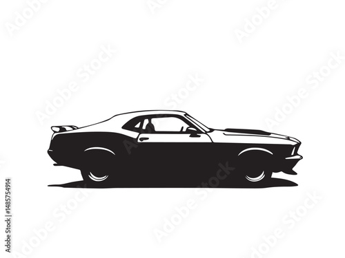Classic muscle car on white background. Vintage classic muscle car silhouette. Vintage car. Vector illustration. 