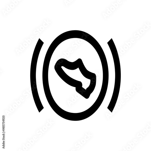 Illustration of a foot pressing a pedal inside a circle with curved lines indicating pressure or activation