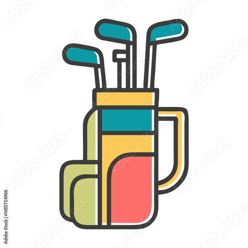 Colorful Golf Clubs Bag Vector Illustration, Sports Equipment Graphic, Golf Gear Clipart