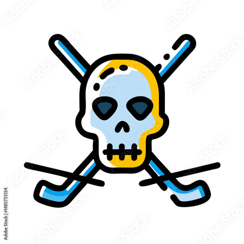 Skull with Crossed Hockey Sticks Illustration