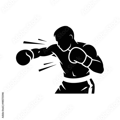 A silhouette of a boxer is shown mid-punch, emphasizing movement and power.