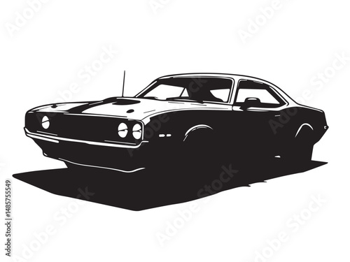 Classic muscle car on white background. Vintage classic muscle car silhouette. Vintage car. Vector illustration. 