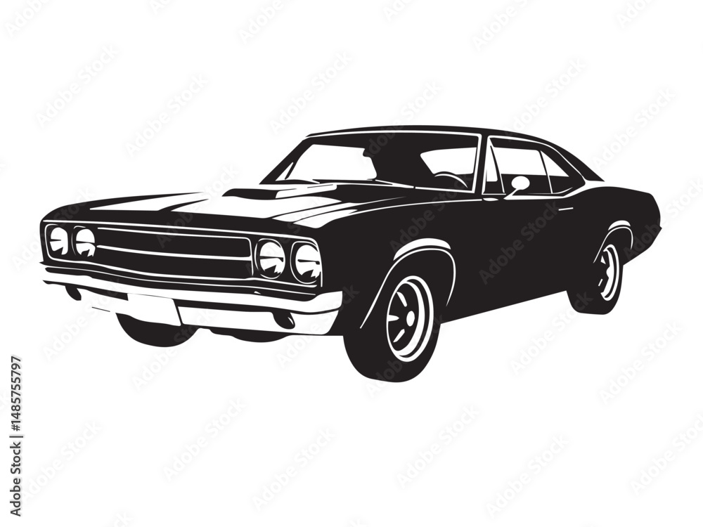 Naklejka premium Classic muscle car on white background. Vintage classic muscle car silhouette. Vintage car. Vector illustration. 