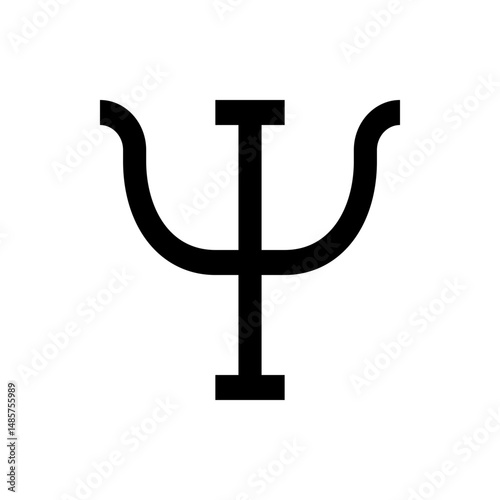 Illustration of the greek letter psi in black with a simple and clean design on a white background view