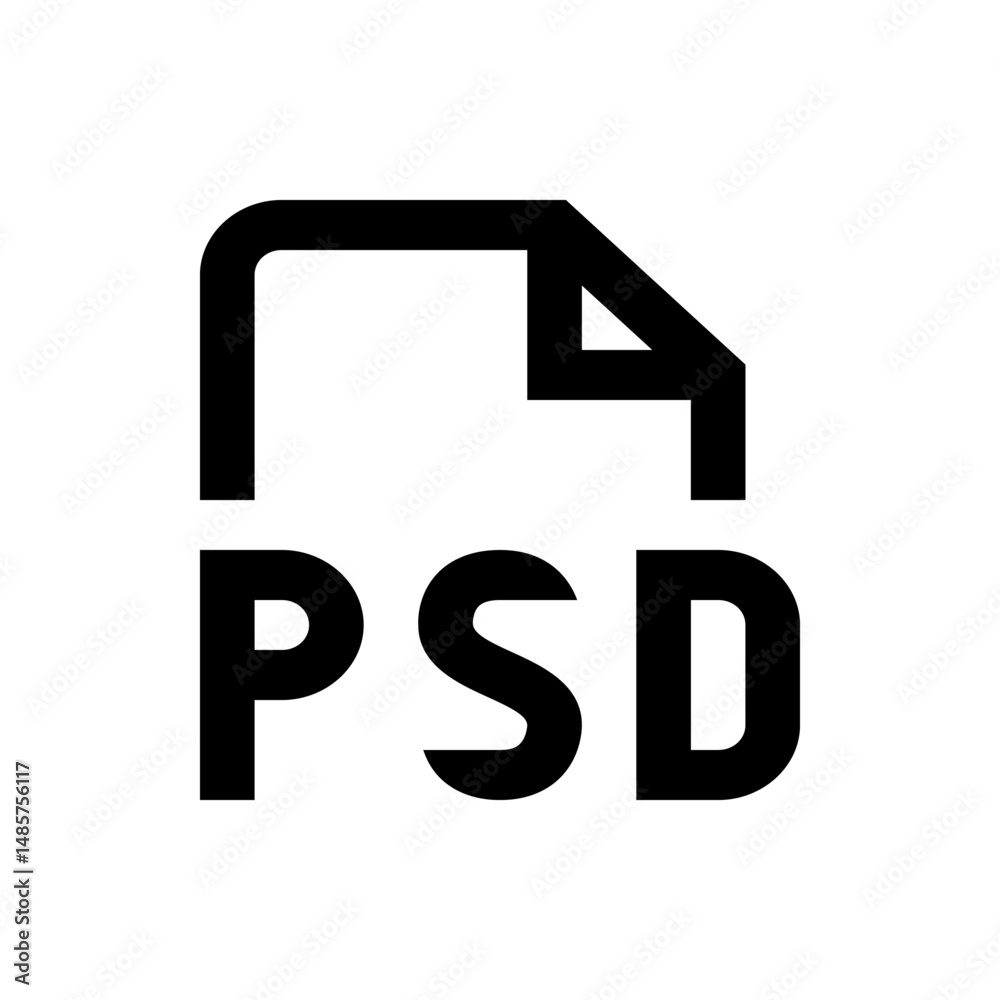 Black and white psd file format icon representing a layered image file used in adobe photoshop software application