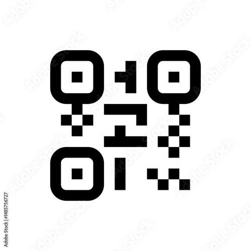Illustration of a qr code with square elements and a black and white color scheme on a white background design
