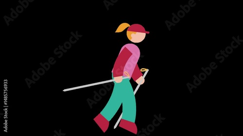 nordic walking, trekking, video animation, transparent background