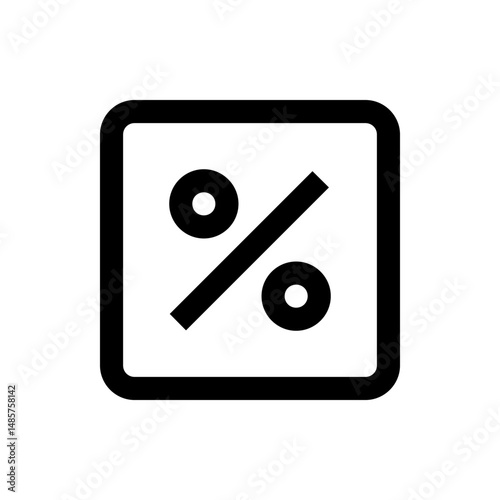 Black percentage sign inside a rounded square with a bold outline on a white background in simple style