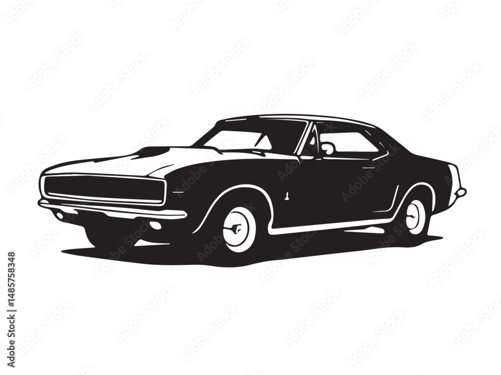 Obraz premium Classic muscle car on white background. Vintage classic muscle car silhouette. Vintage car. Vector illustration. 