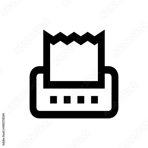 Illustration of a paper shredder with a jagged edge paper sticking out in a minimalist style design